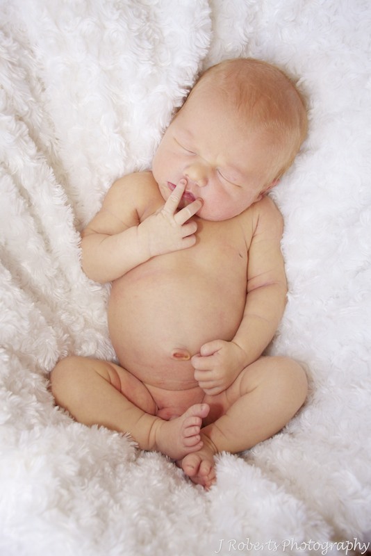 Newborn thinking about life - newborn portrait photography